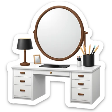 White desk with vanity mirror (no person) sticker