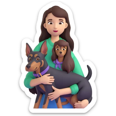 Black long-haired girl holding Doberman sticker