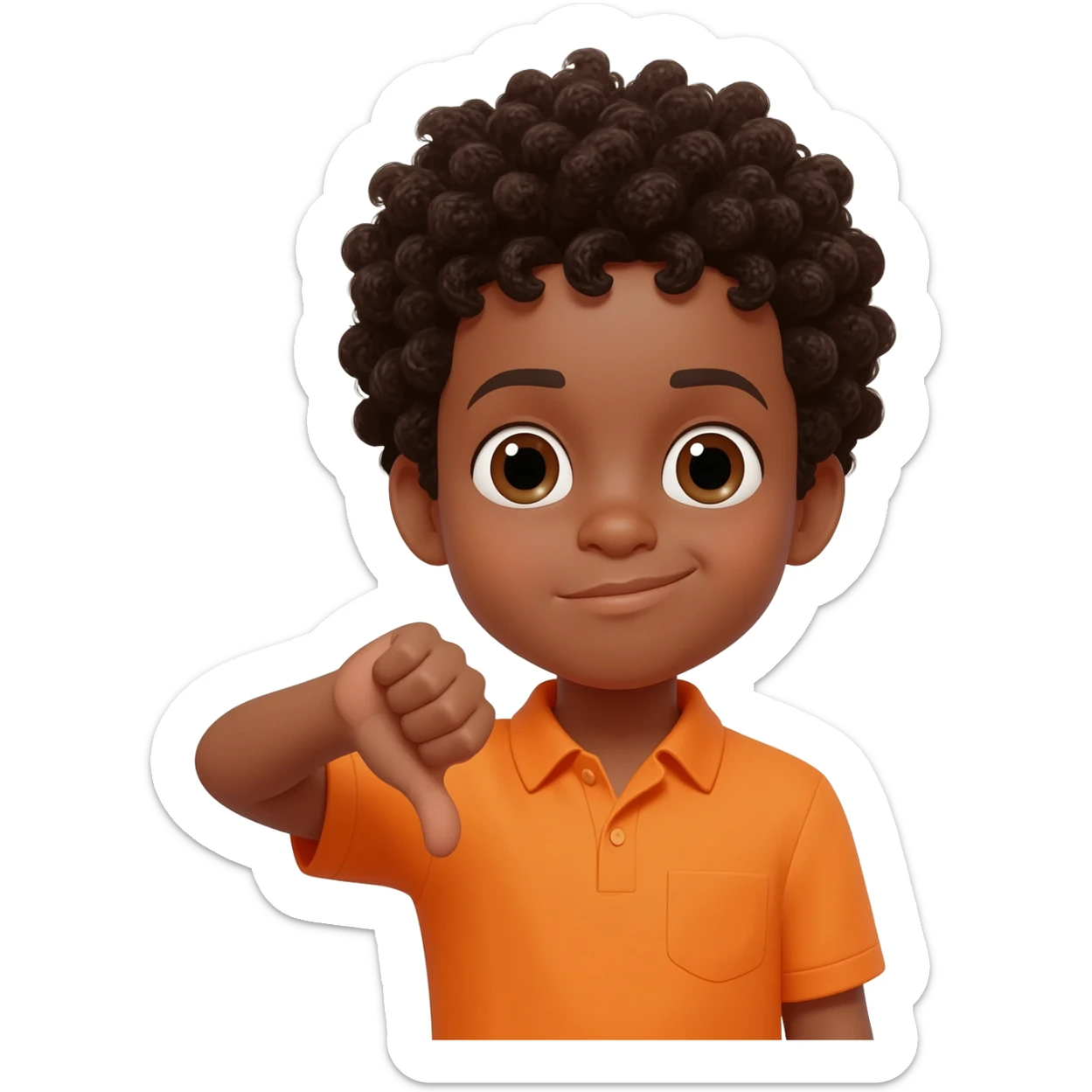 black boy curly hair orange shirt thumbs down not happy sticker