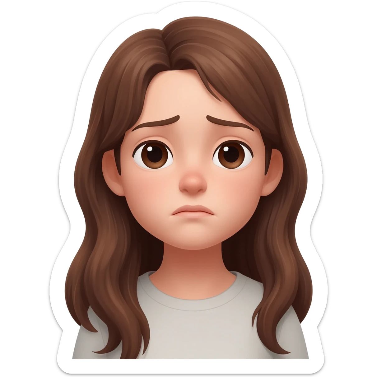 Chica con pelo castaño que está pasándolo mal,con orejas y nostálgica sticker