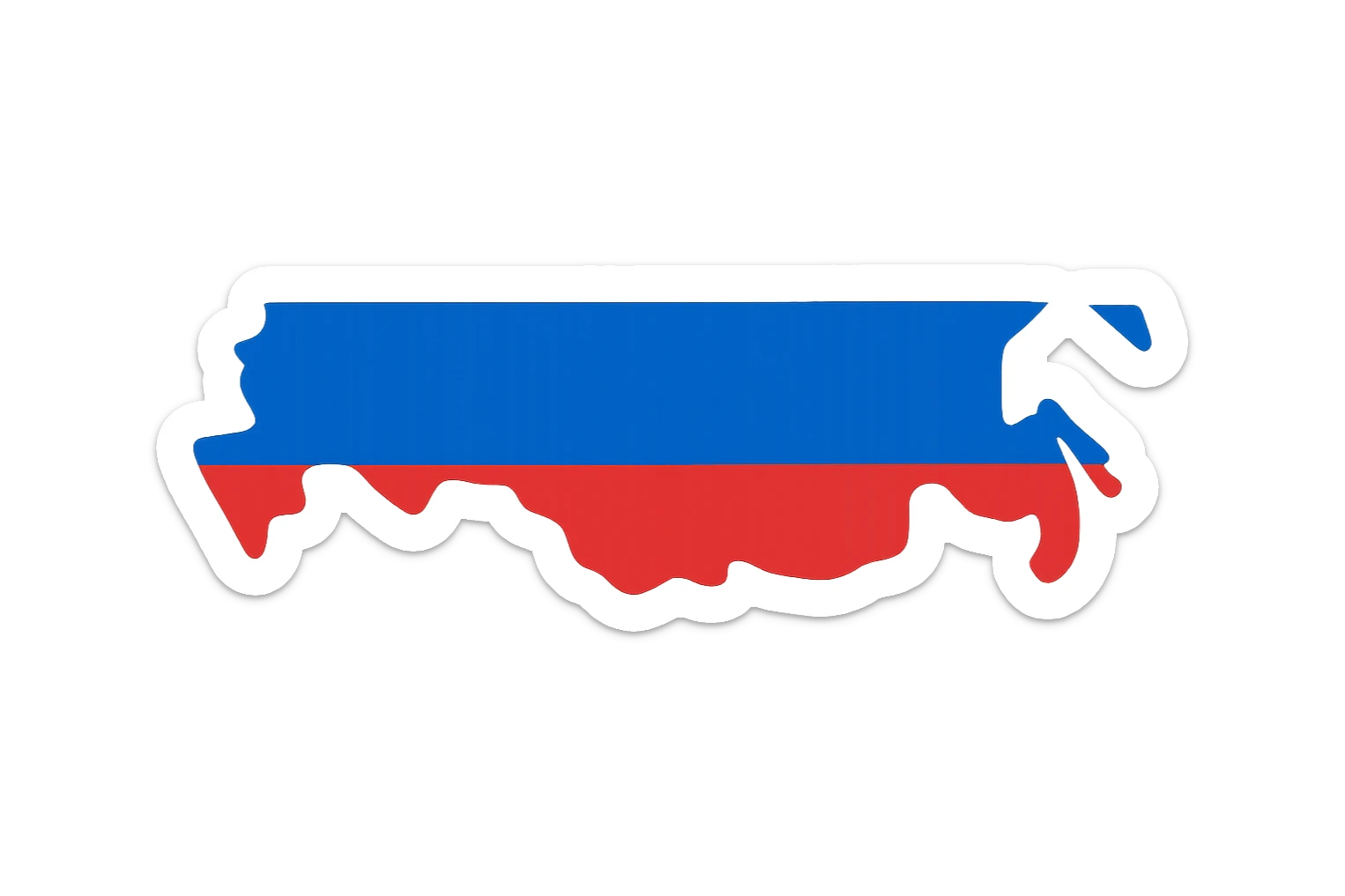 icon of the Russian Federation stylized map outline with national colors, minimal and bold sticker