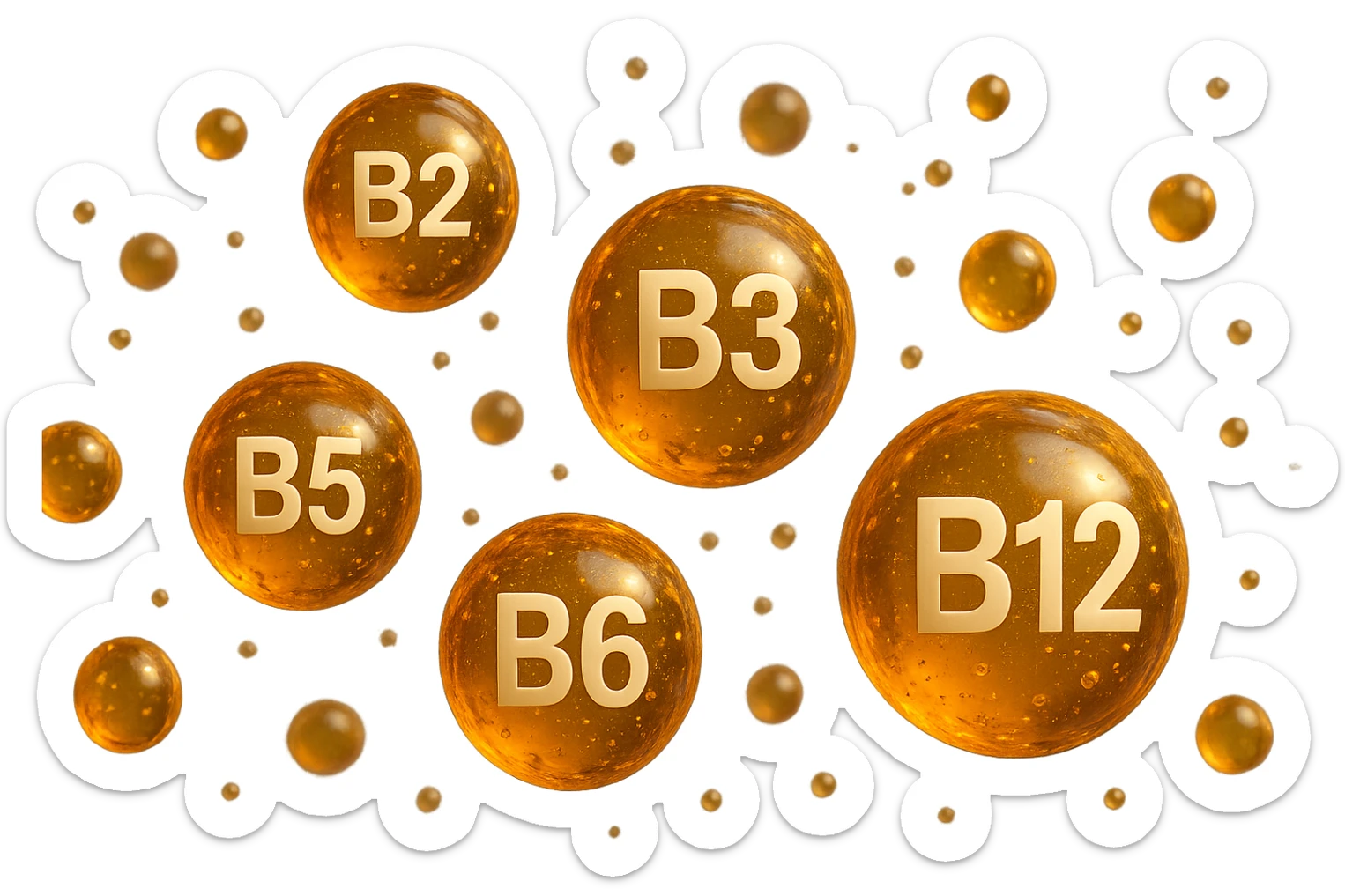 particella di vitamine b1, b2, b3, b5, b6, b12 fluttuano in aria, iperrealistica 4k sticker