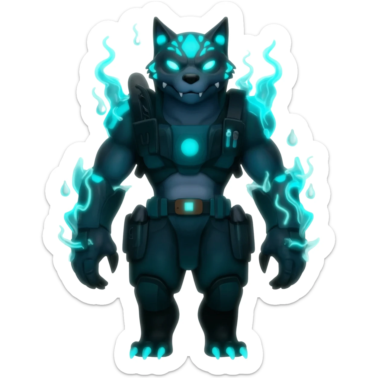 bioluminescent dark abysmal abyssal neon-glowing Trico-Sergal-Furret-Ferret-Wolverine-Vernid-furry-fursona-fusion-Fakemon-animal-hybrid-creature, full body sticker