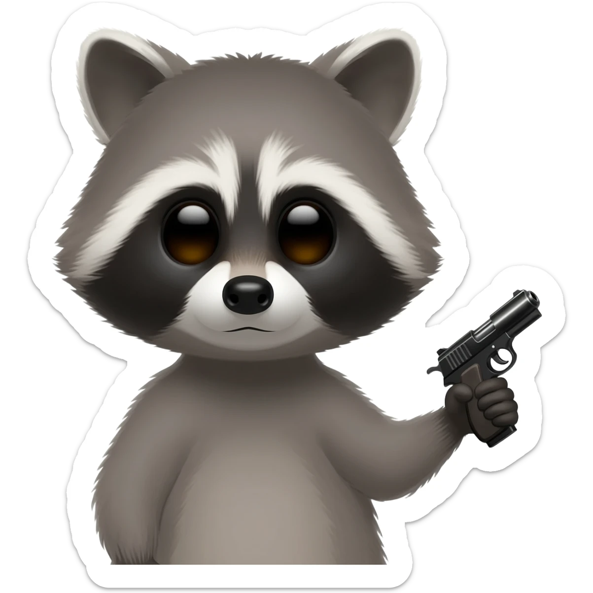 Raccoon with a gun sticker