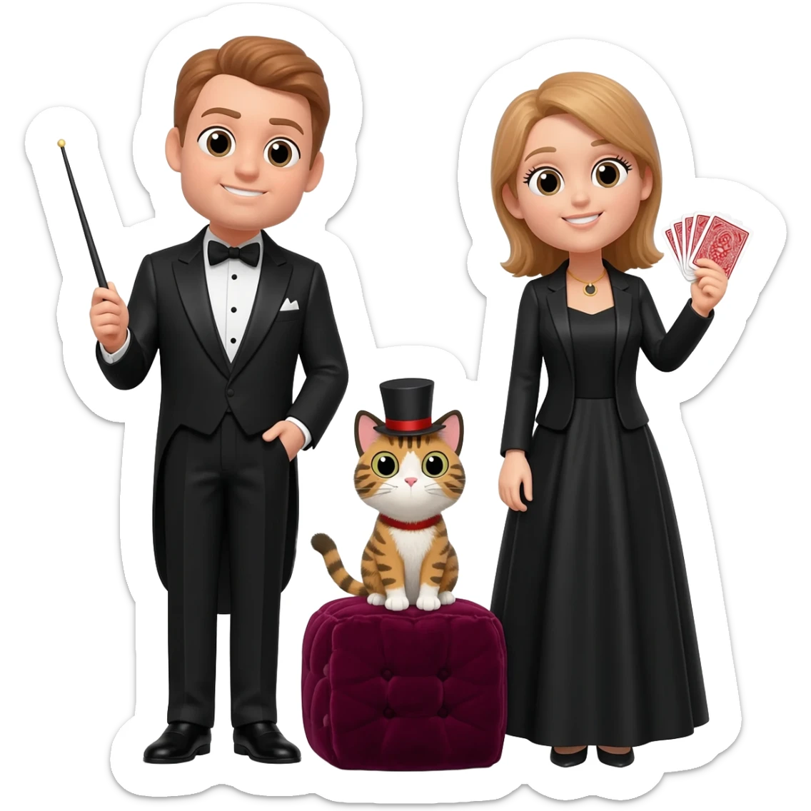 magician couple and their pet cat sticker