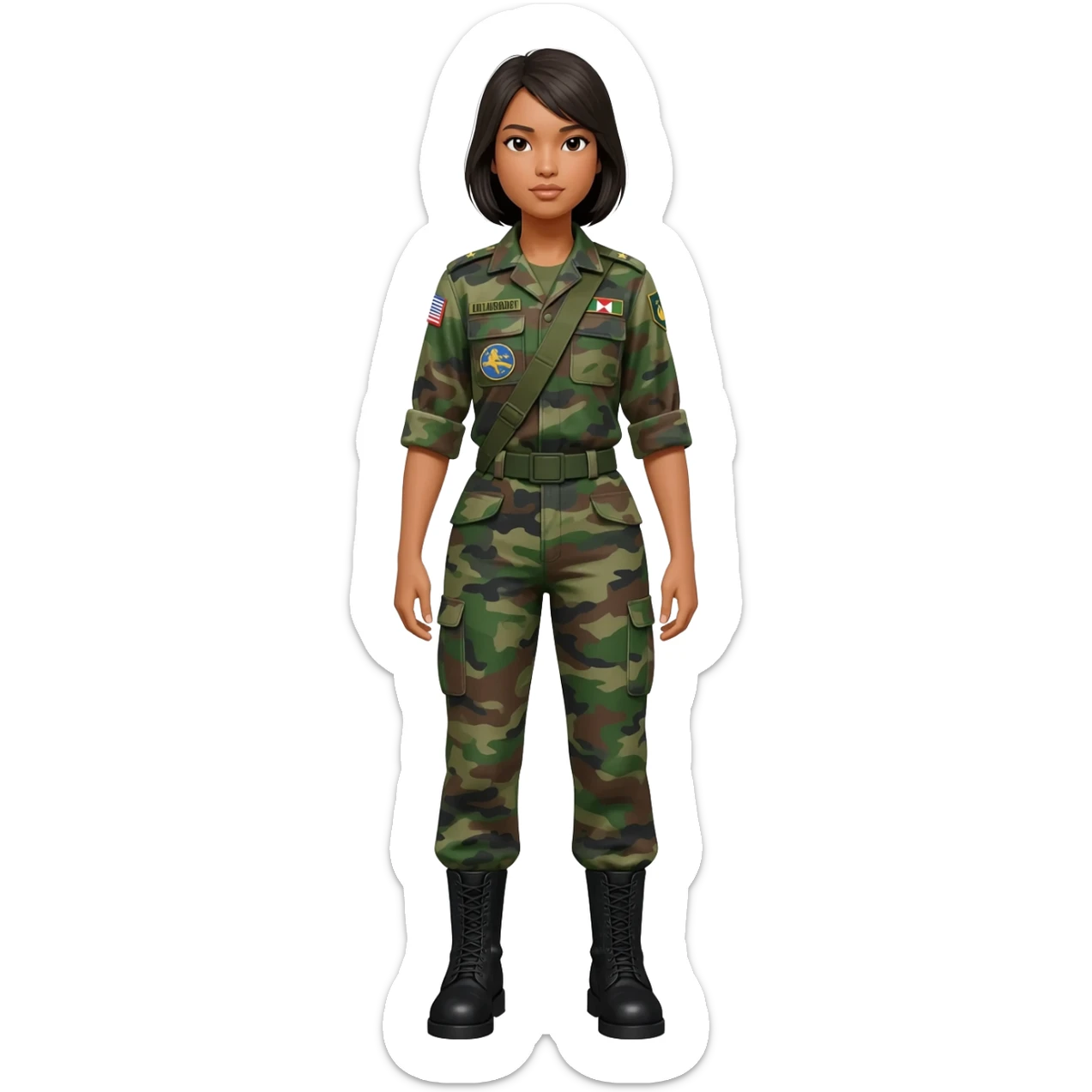 Filipino female soldier bdu 1990s with black combat boots without wearing bandolier sticker