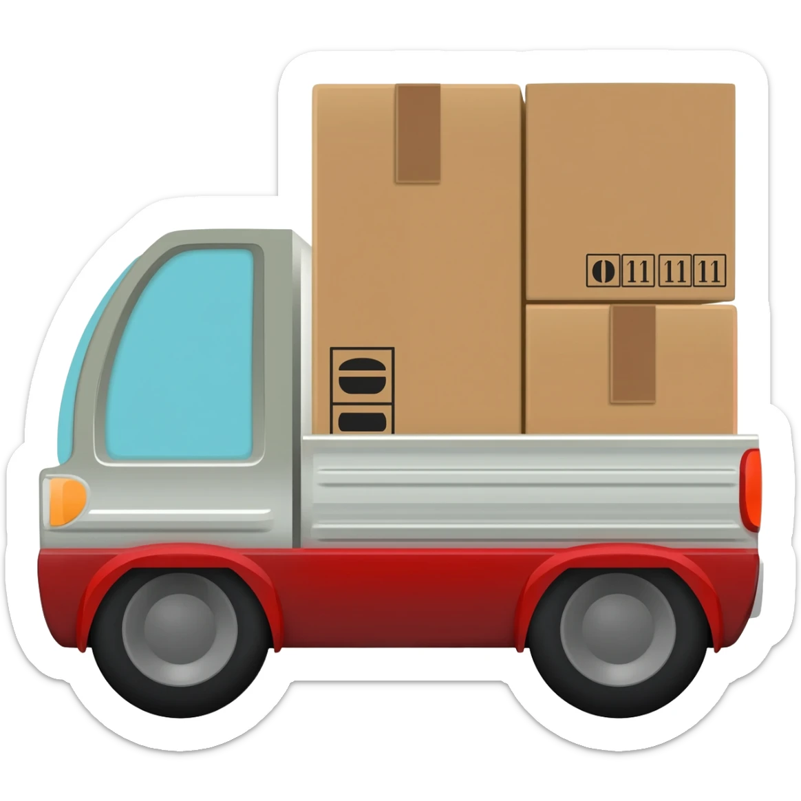 A truck with 3 cardboard boxes loaded on the back sticker