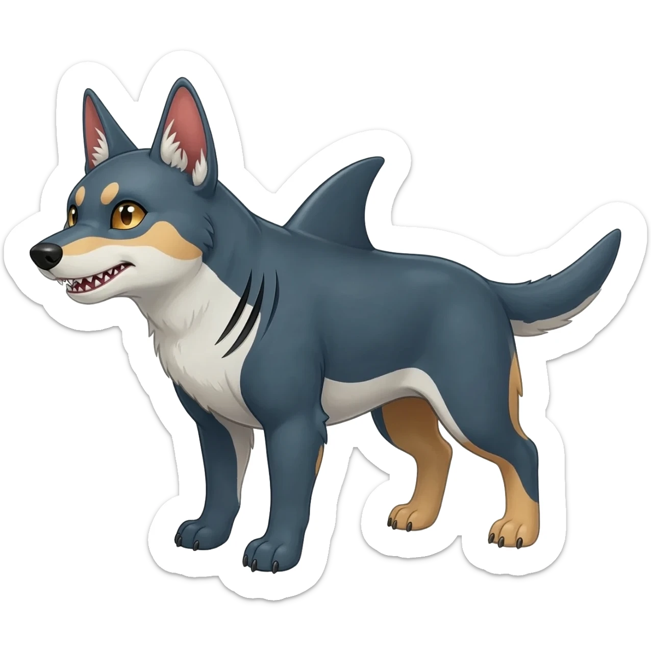 Cool 4-legged digitigrade edgy furry realistic Landhai-Shark-canine-Sharpedo-Hyena-hybrid-animal-Pokémon-Fakemon-fusion-creature  sticker