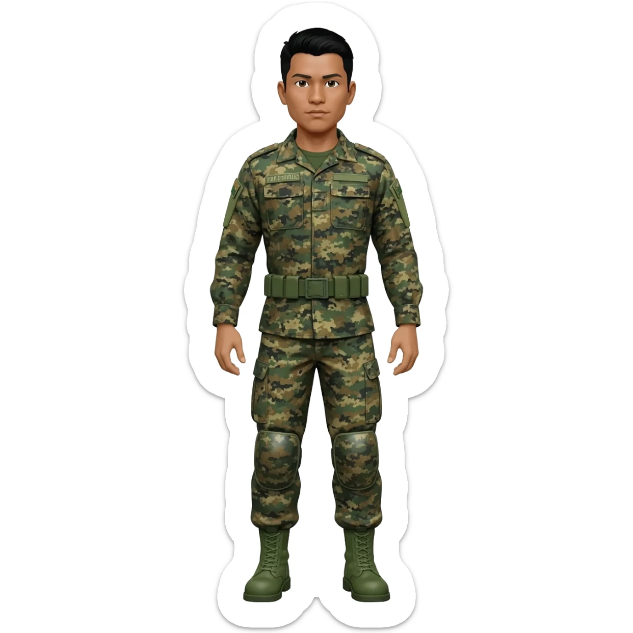Filipino soldier bdu camo with green combat boots no plate carrier and no belt no knee pads long sleeve sticker