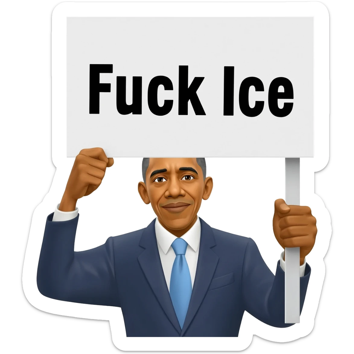 Obama pulling a sign that says fuck ice sticker