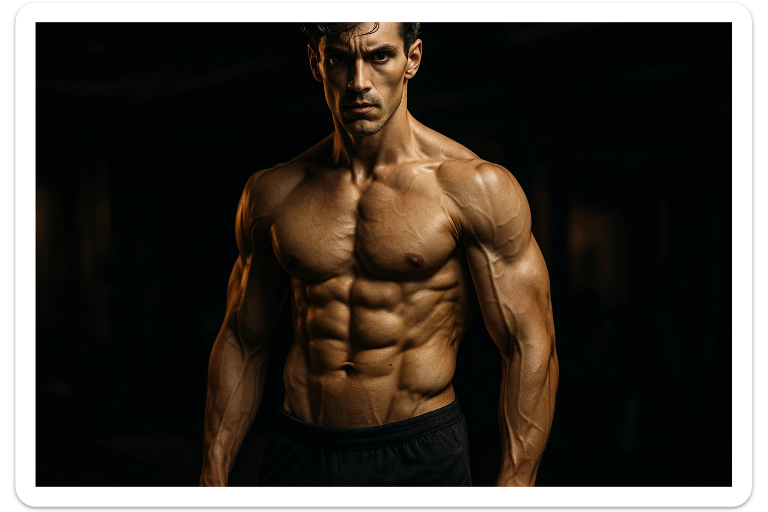 bodybuilding è lo sport simbolico della vemenza, forza, potenza, estetica, iperrealistico cinematografico 4k, l'uomo non farlo troppo muscoloso, ma slim sticker