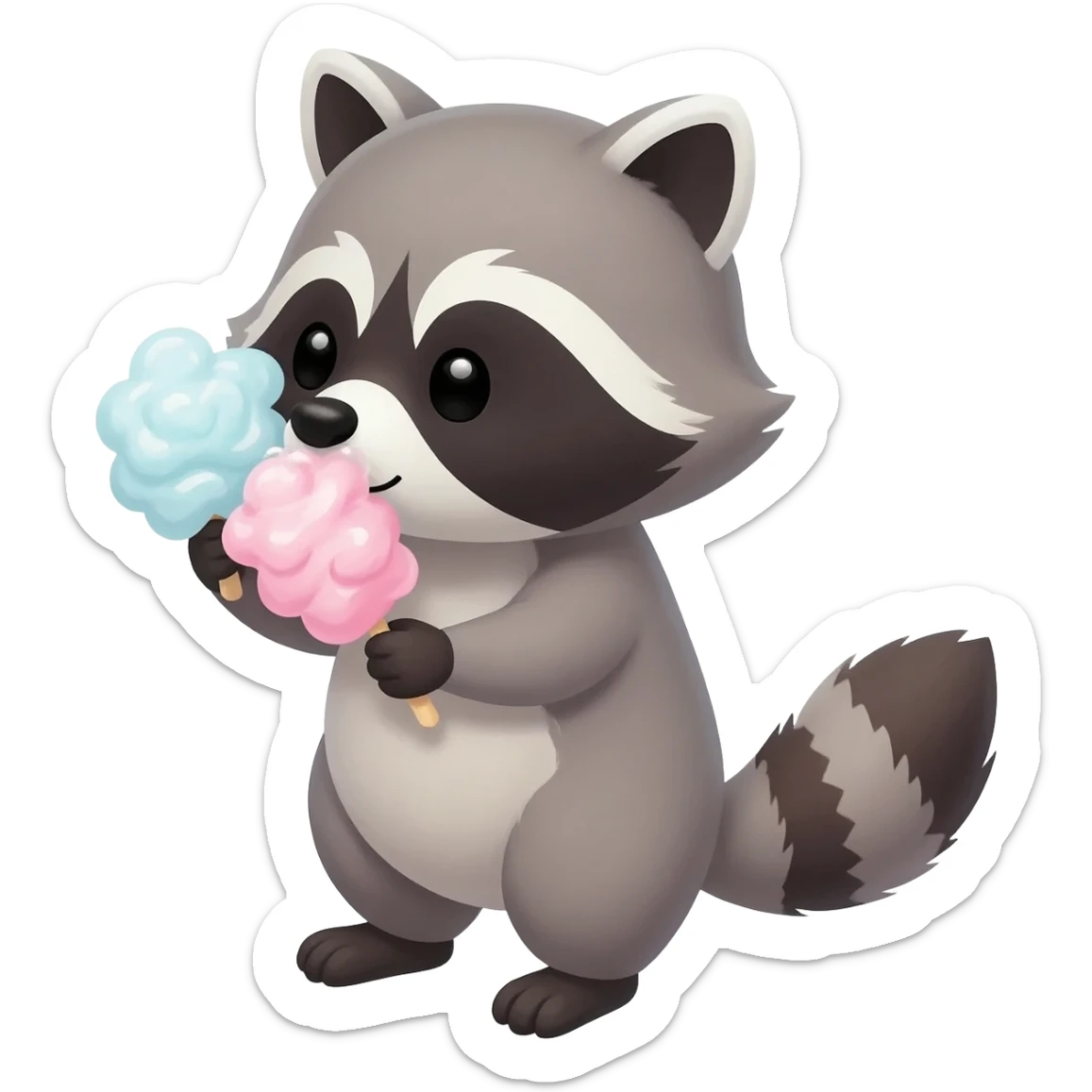 Cute Raccoon washing cotton candy sticker