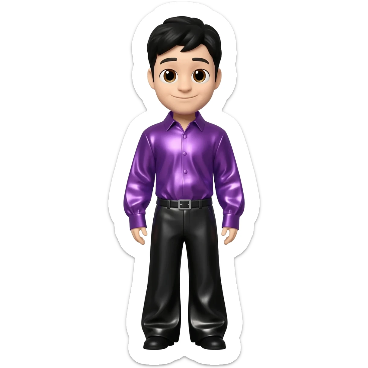 Jeff Fatt from The Wiggles with brown eyes, black hair, purple metallic shirt, black metallic baggy pants sticker