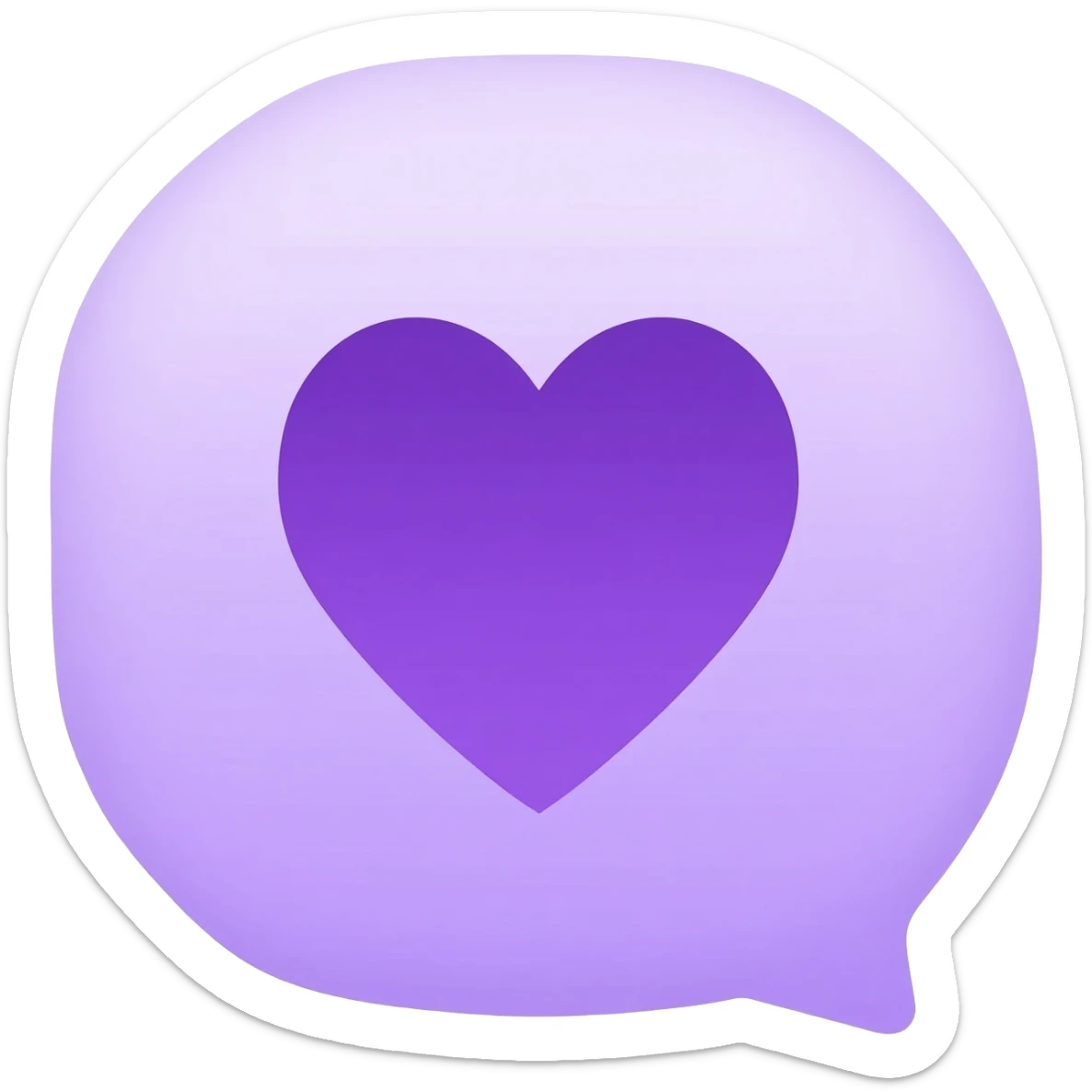 iPhone Messages app screen showing a purple speech bubble with a purple heart sticker