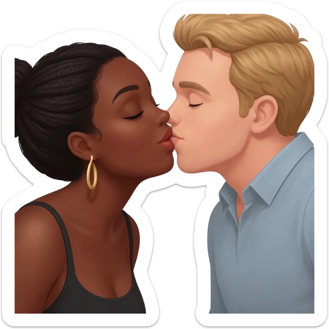 Black and white couple kissing sticker