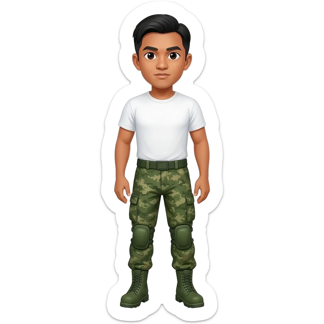 Filipino man white tshirt and combat pants green fatigue and green combat boots sticker