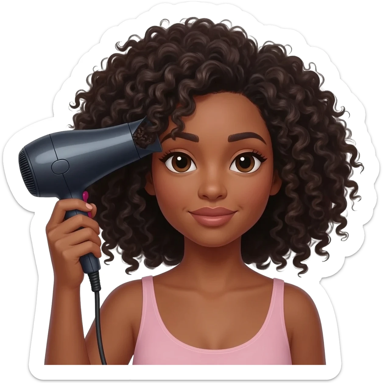 black girl using hair dryer on curls sticker