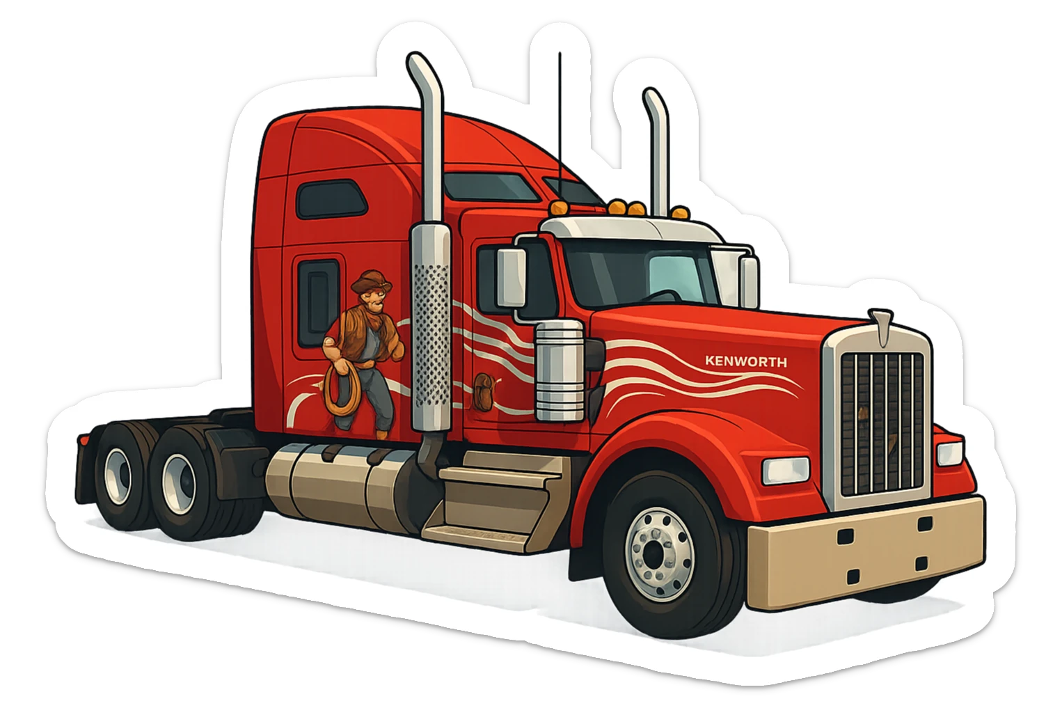 Изометрическая модель американского трака, слегка мультяшная стилистика, прозрачный фон sticker