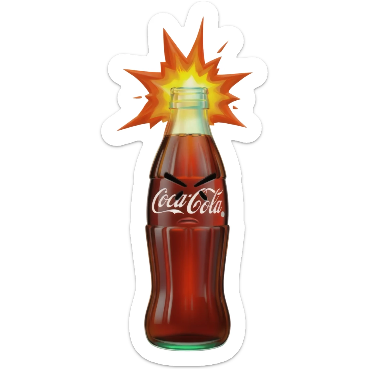 grumpy Coca-cola emoji with exploding head sticker