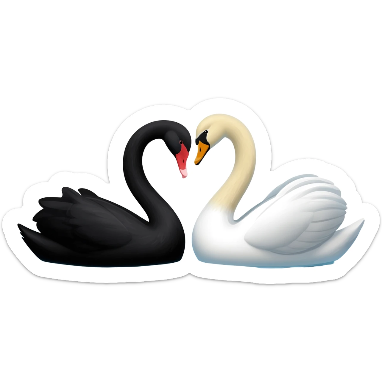 Black swan and white swan Two swan looking face each other  affection floating sticker