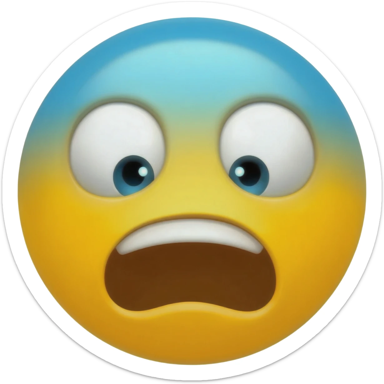 Yellow circle with blurred blue top looking horrified sticker