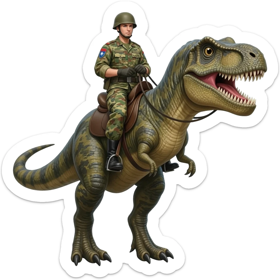 soldier riding an dinosaur sticker