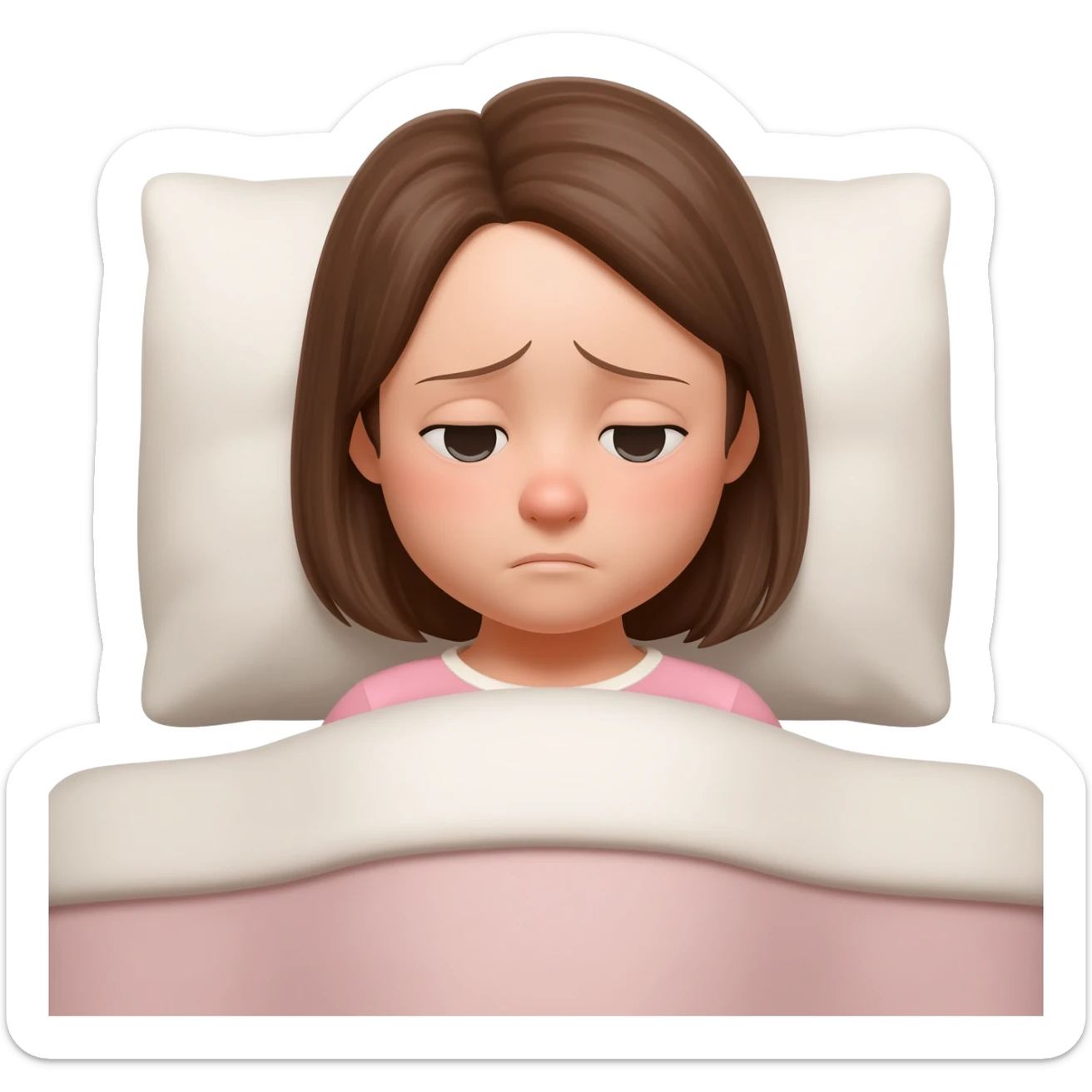 girl with tired eyes but resting and in bed sticker