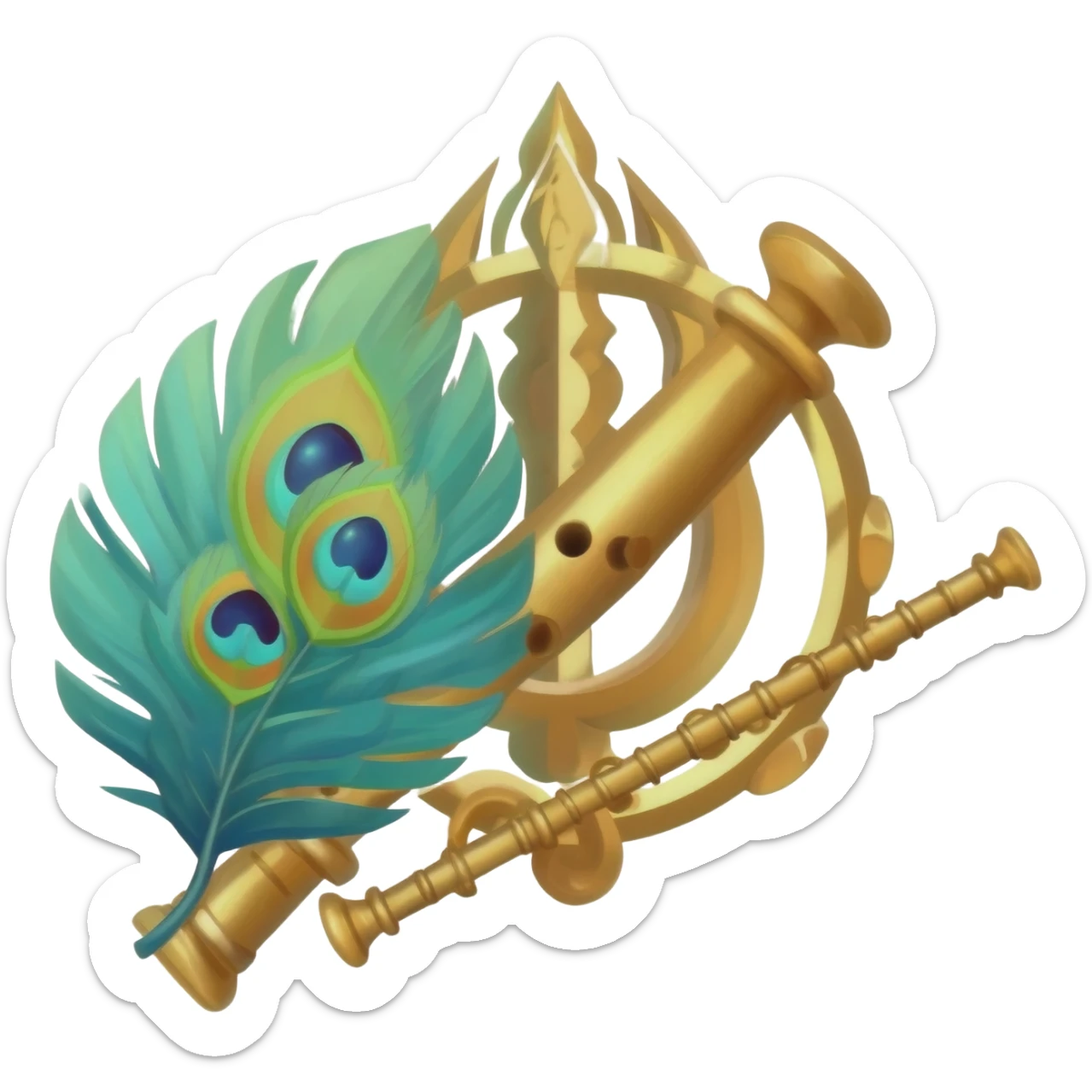 Lord Krishna's mayur pankh, sudarshan chakra and flute in one emoji sticker