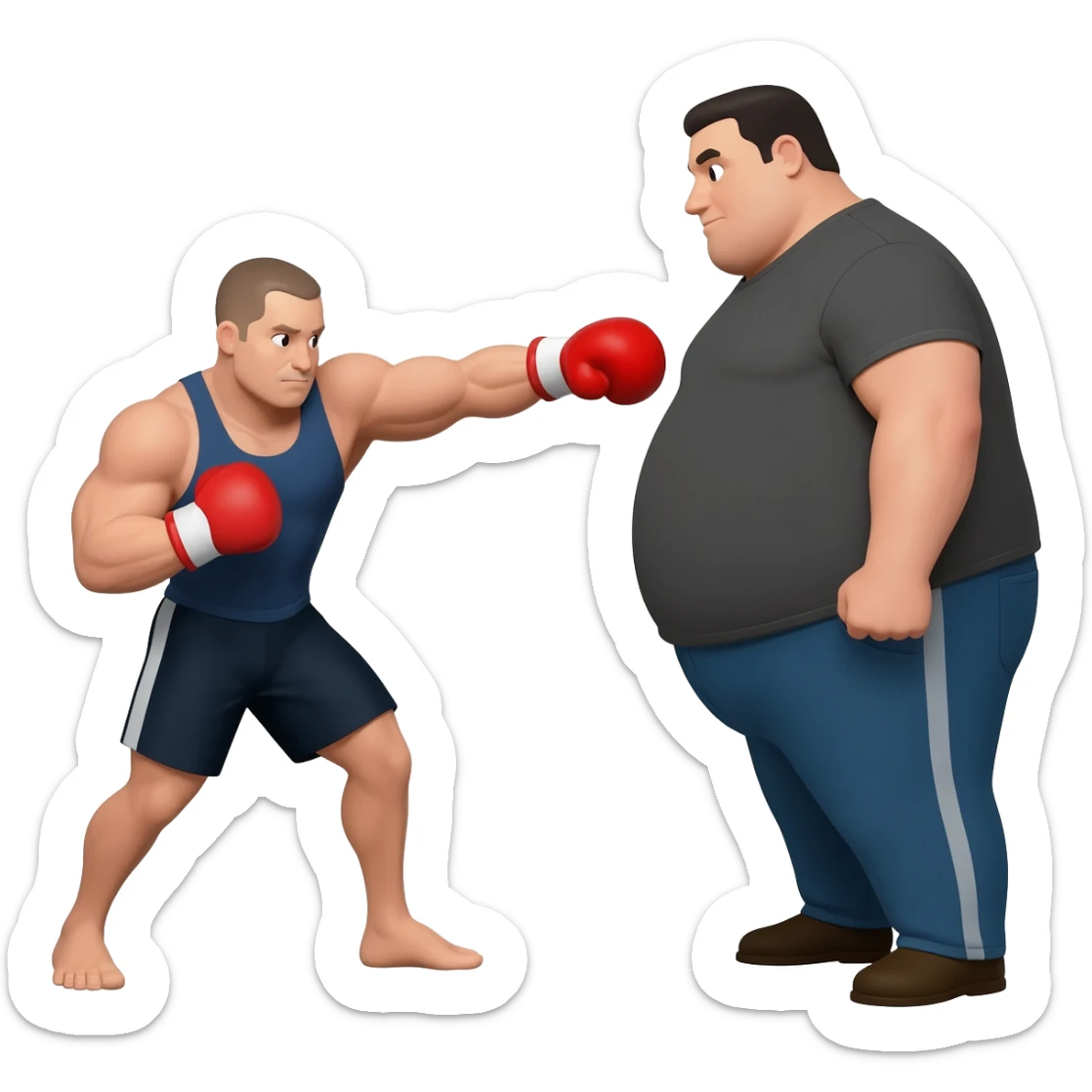 Strong guy beating up fat guy sticker