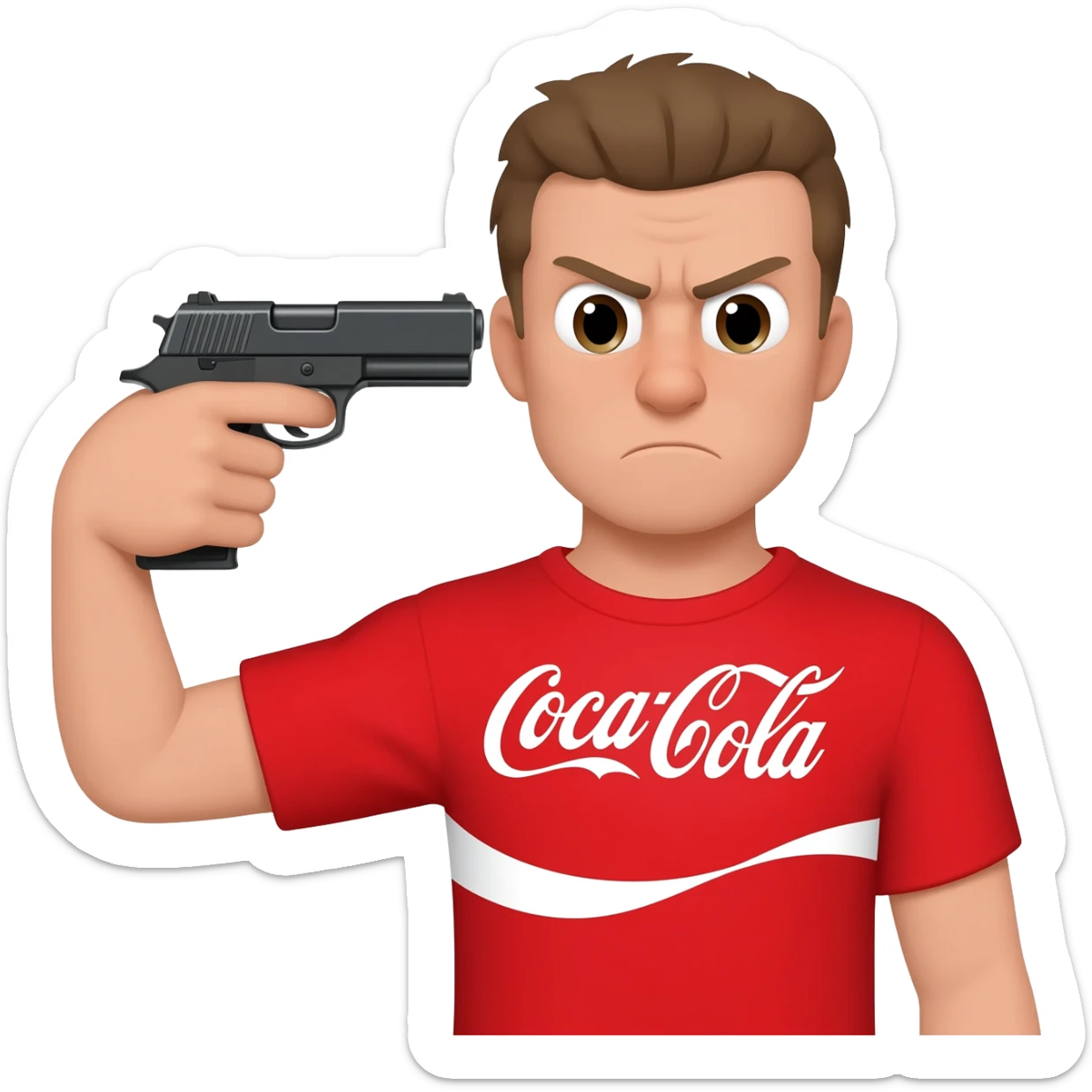 grumpy coca-cola emoji with a gun pointing to the head sticker