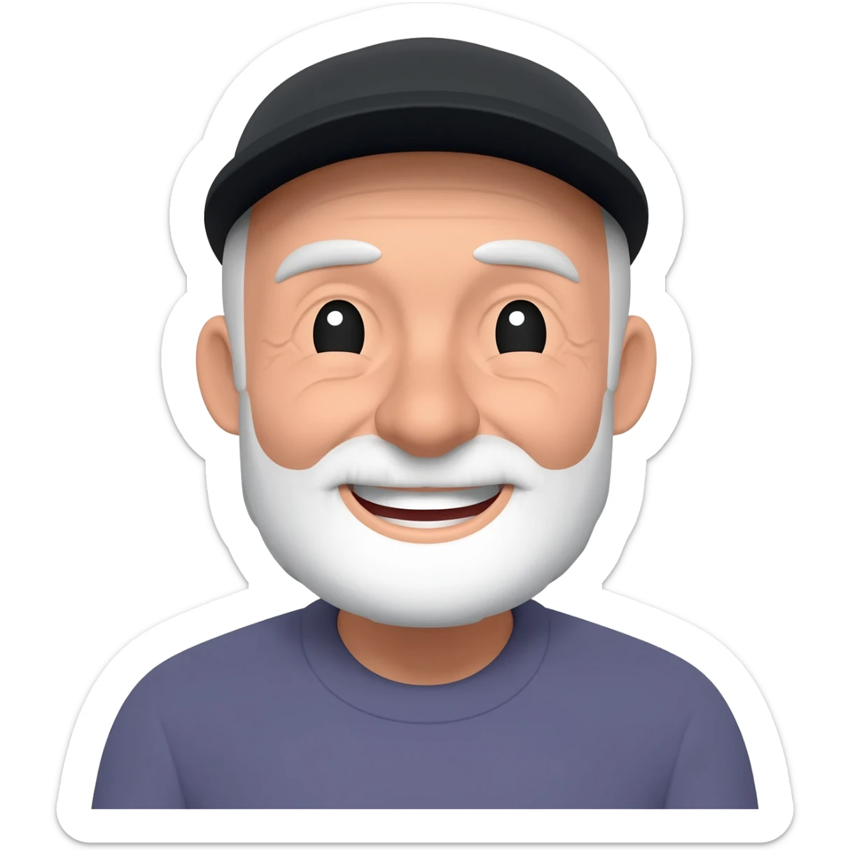 Old man with white beard and gray hair and black hair smiling sticker