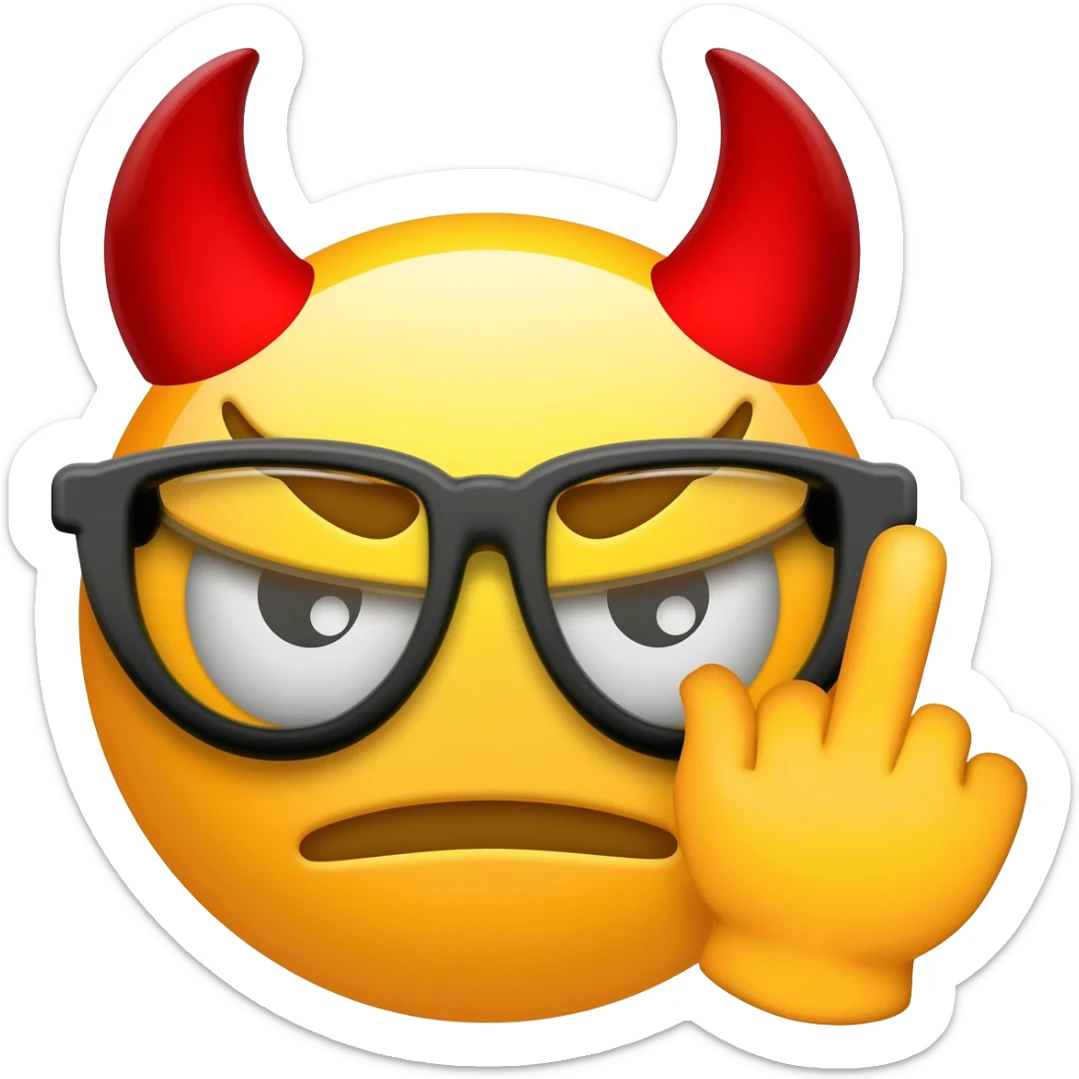 emoji devil horns, with glasses and giving the middle finger sticker