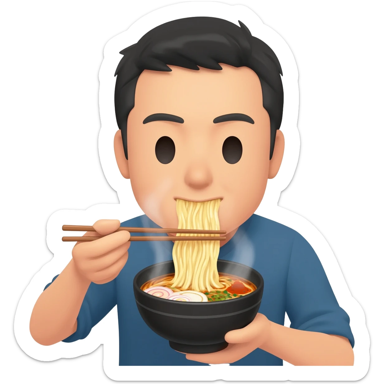 Japanese guy with eyes resembling two flat lines  Eating ramen sticker