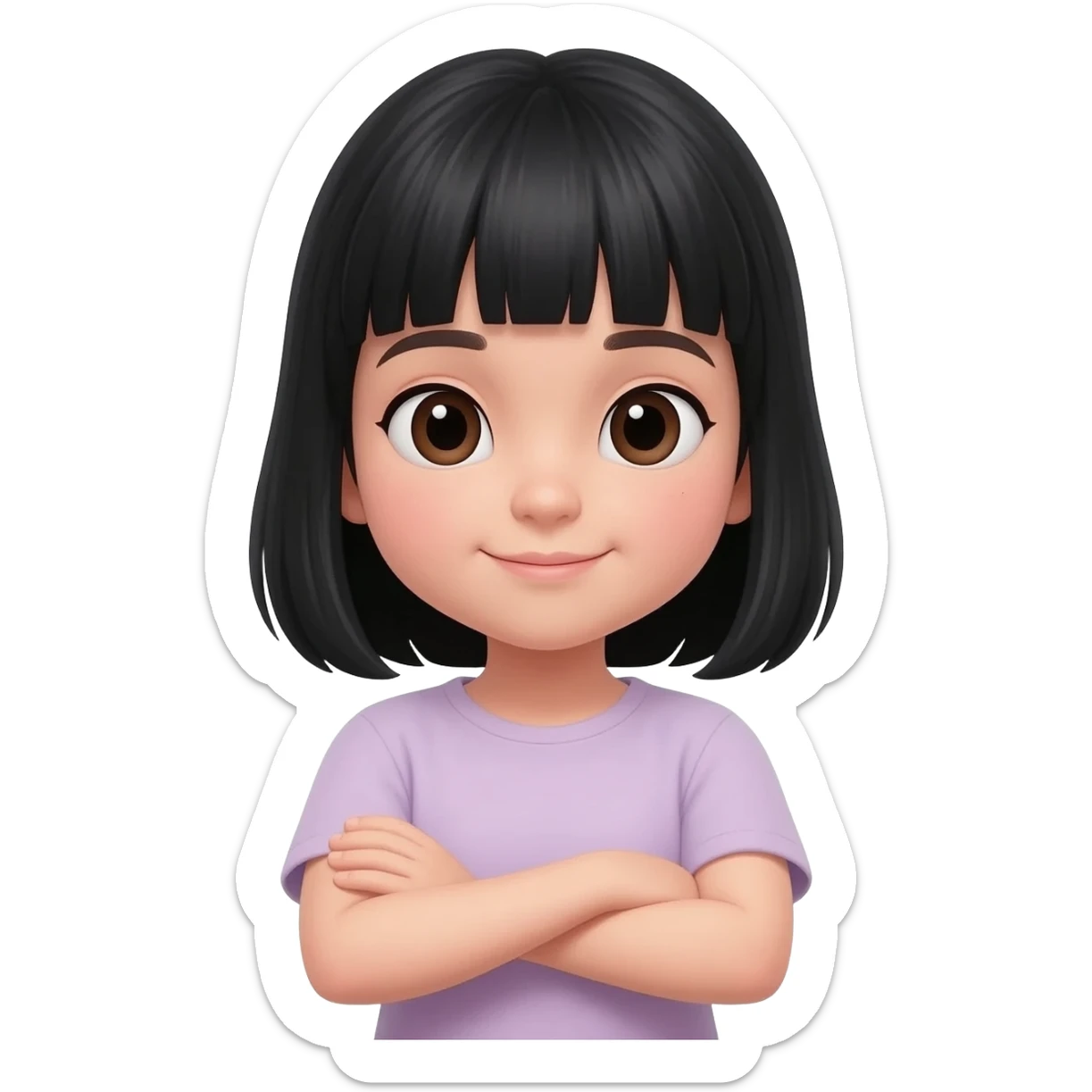 girl with black hair and bangs crossing arms sticker