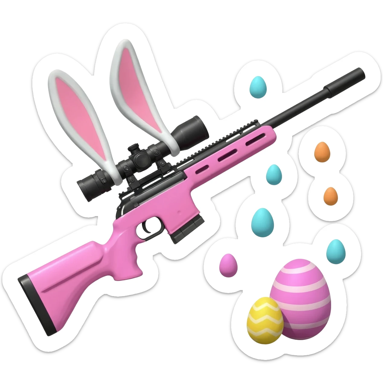 easter theme sniper rifle like with bunny ears and eggs and pink sticker