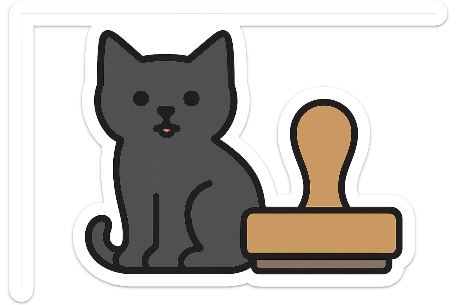 Add color to the black cat, keeping the style clear and playful, with a dark gray or black cat and natural stamp colors, no background. Maintain the original style's clarity and playfulness. sticker