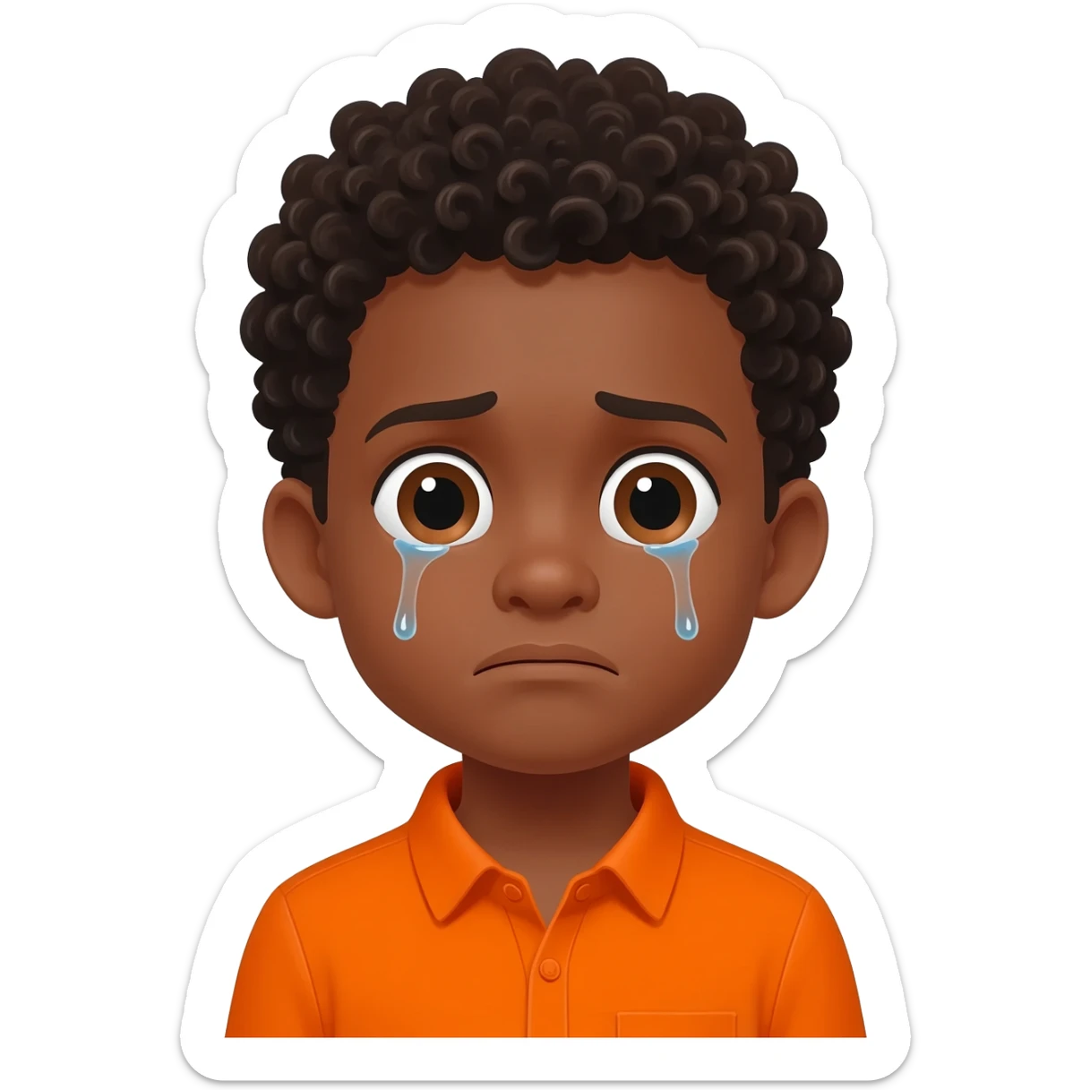 black boy curly hair orange shirt sad crying sticker