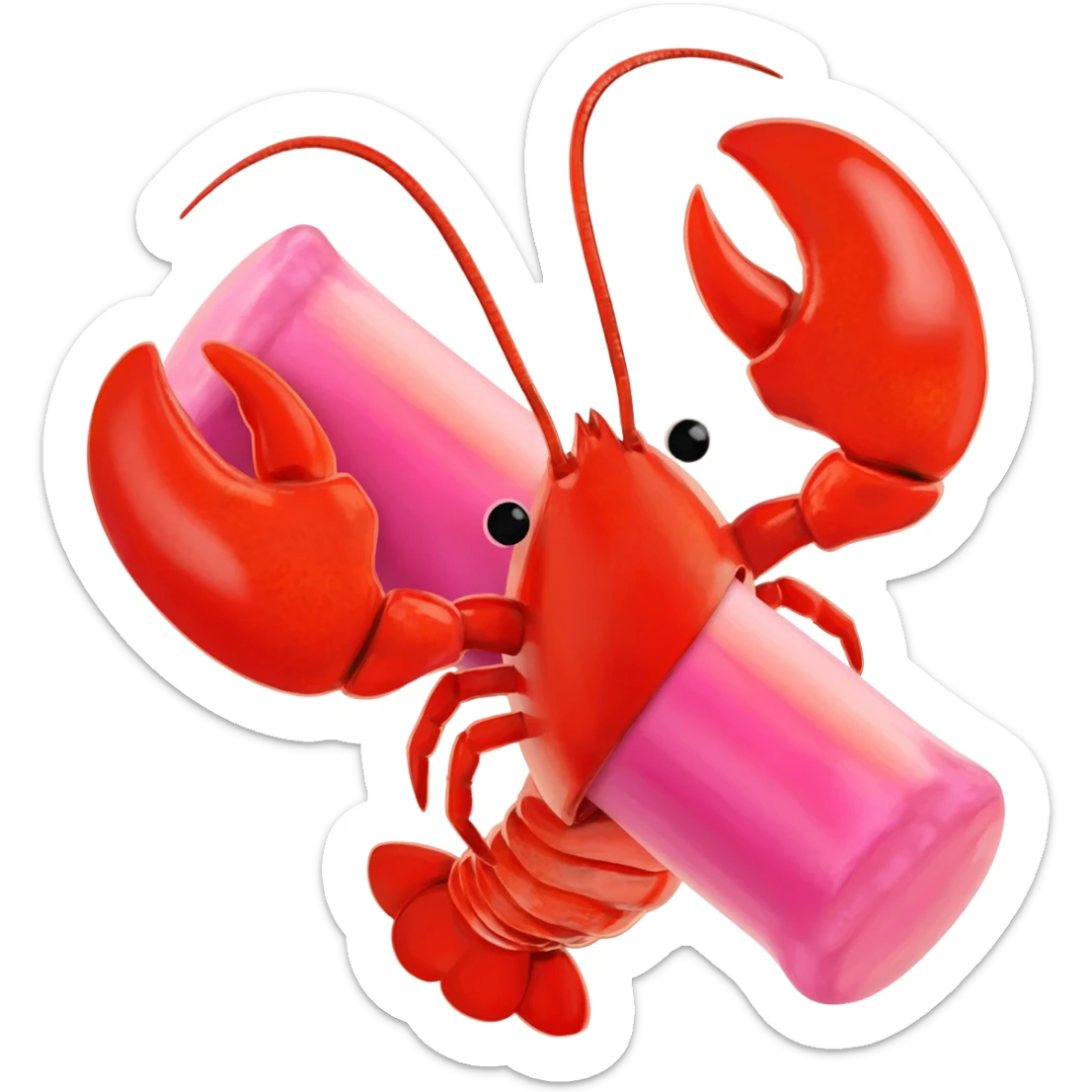 lobster claw with pink chewing gum in between sticker