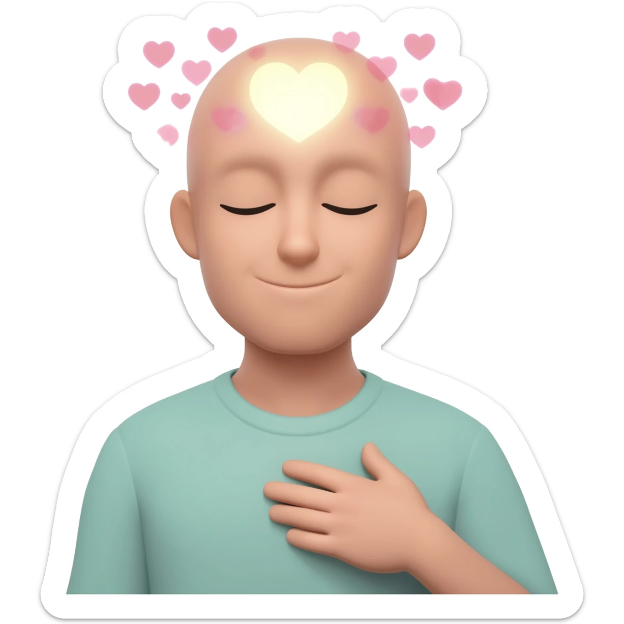 person with their eyes closed and a small smile, holding their hand on their chest. Inside their mind, a vivid, glowing image of a heart…”*�.
emojis.com sticker
