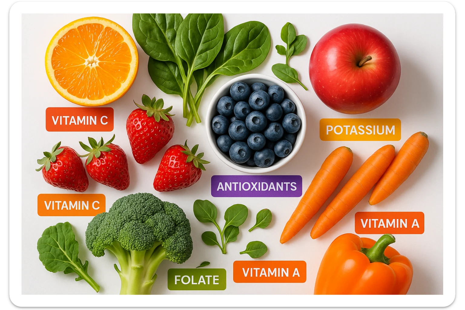 focus su frutta e verdura a tutto schermo e i micronutrienti contenuti in essa sticker