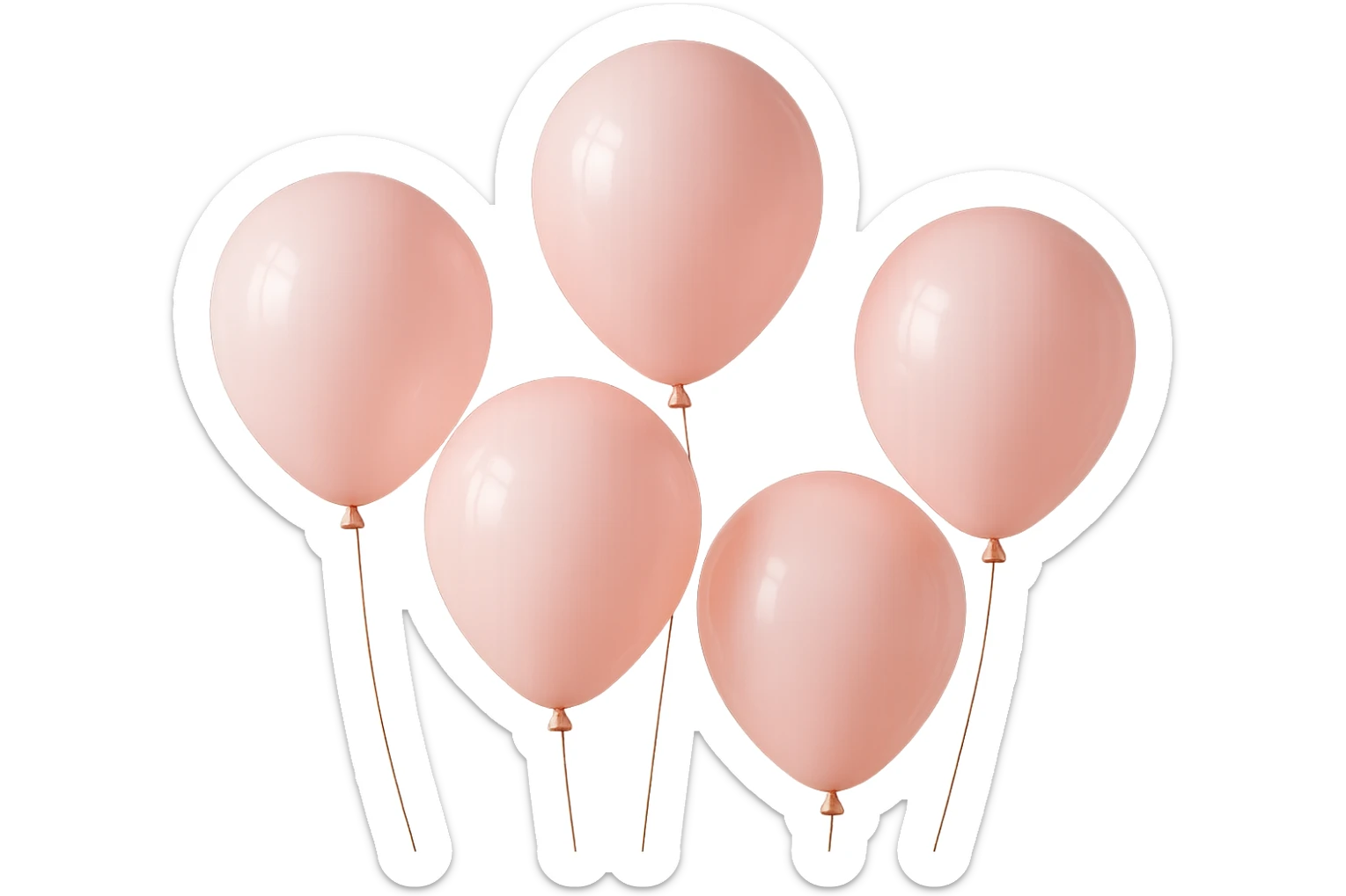5 palloncini rosa fluttuano in aria isolati su sfondo bianco, iperrealistico 4k sticker