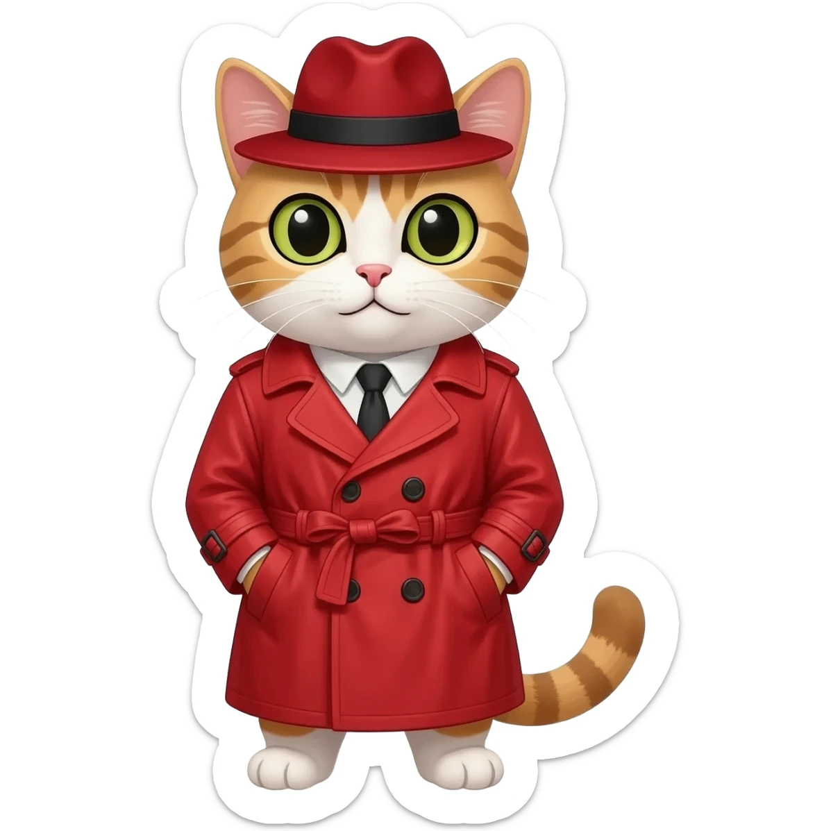 cat wearing red fedora red trench coat sticker