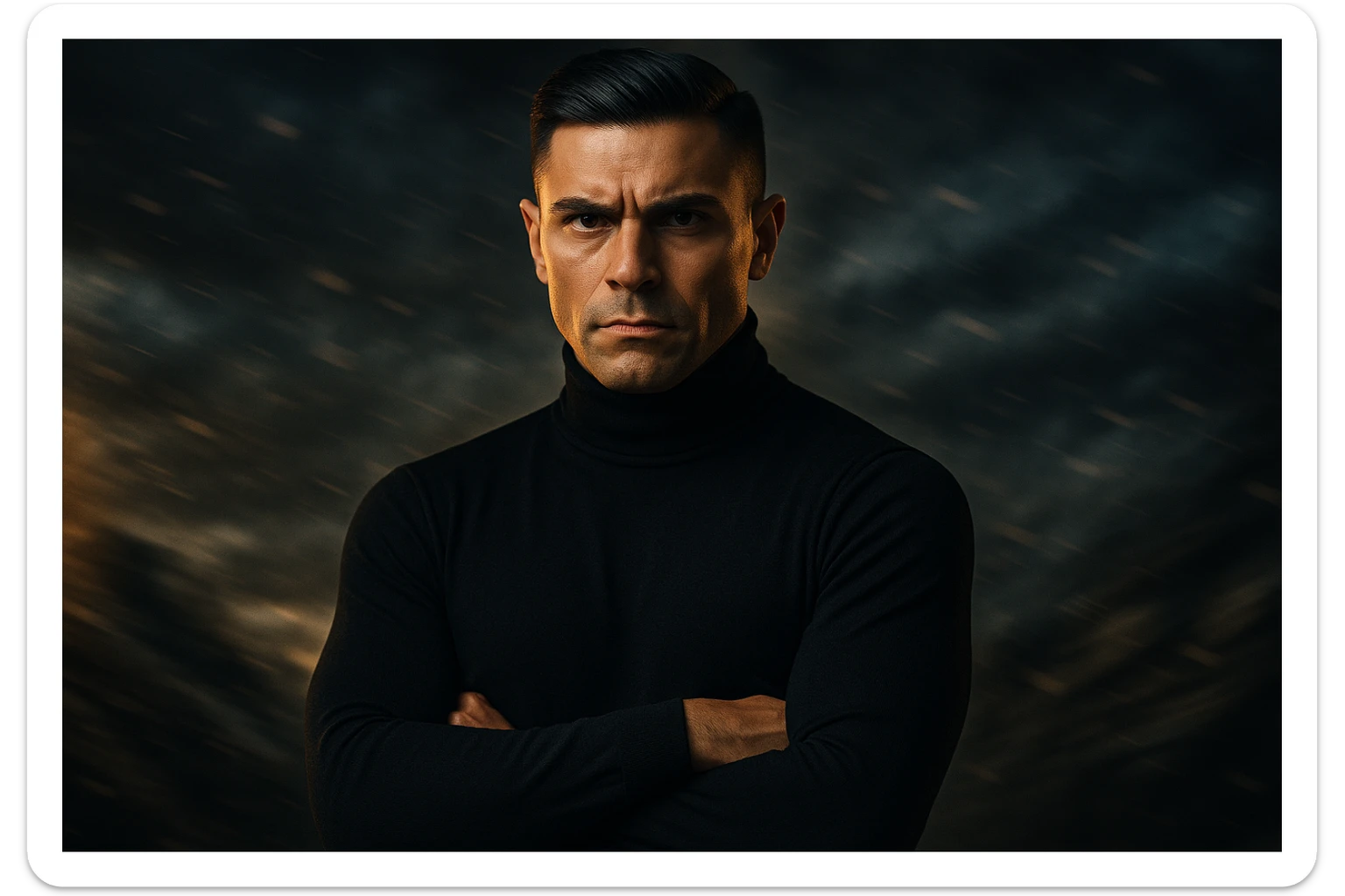 uomo che accoglie le sfide della vita e le supera senza paura, iperrealistica cinematografica 4k sticker