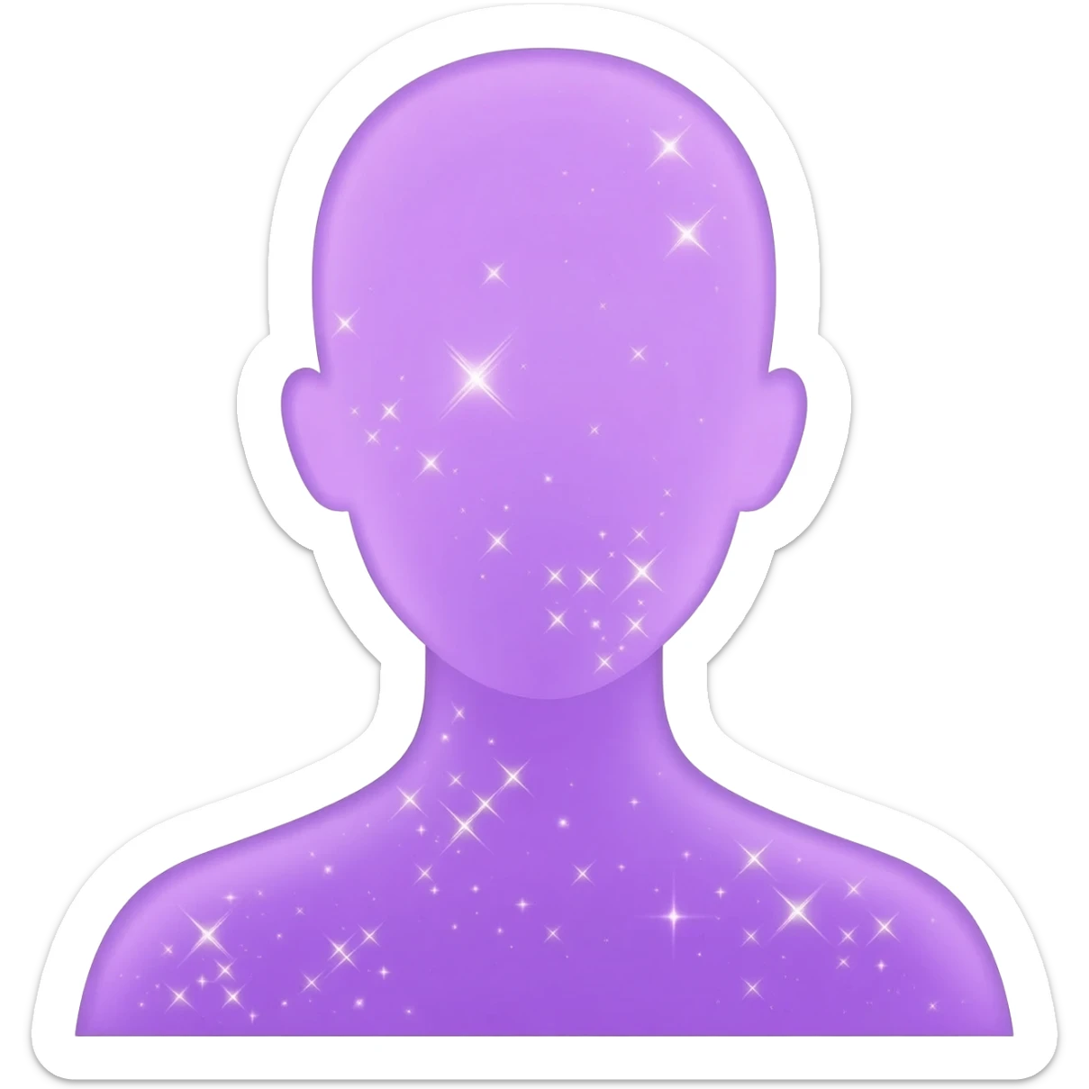 purple emoji of a transparent human silhouette with small sparkles, minimal flat design sticker