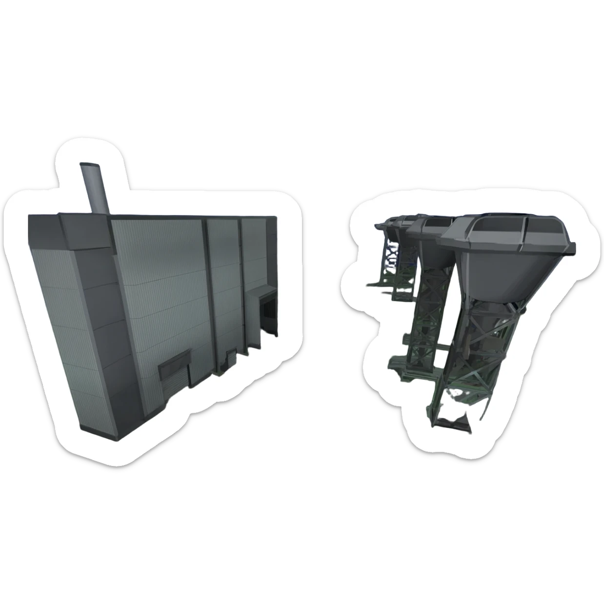 a military like industrial building from an overhead view in a foreign country in the style of dark realism, just the building sticker