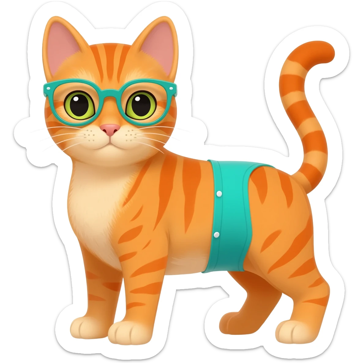 orange tabby cat with teal glasses and underwear sticker