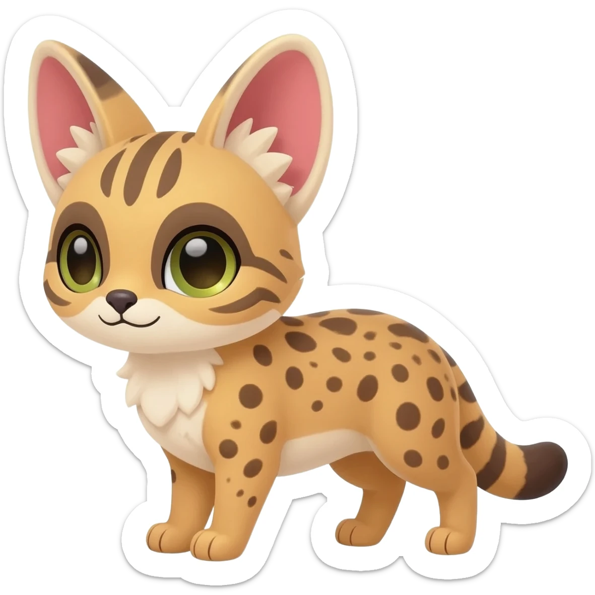 Exotic-colored Big-eared big-eyed cute realistic animalistic feral digitigrade 4-legged anime-styled Meloetta-Furret-Sergal-Serval-hybrid-fusion-creature-animal, full body sticker
