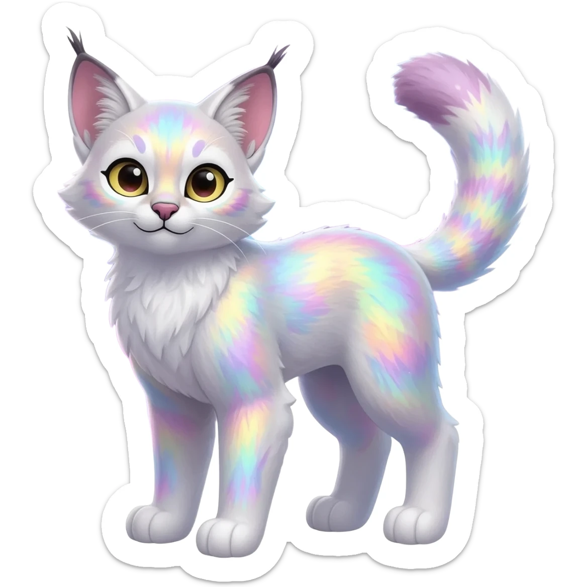 Colorful nebulae nebula starry galactical shiny tropical pale light fruity pastel white glorious iridescent divine exotic cute cool beautiful realistic antasy-caracal-civet-genet-sergal-vernid-Cacomistle-Trico-oncilla-animal-Fakémon-hybrid-fursona (full body) sticker