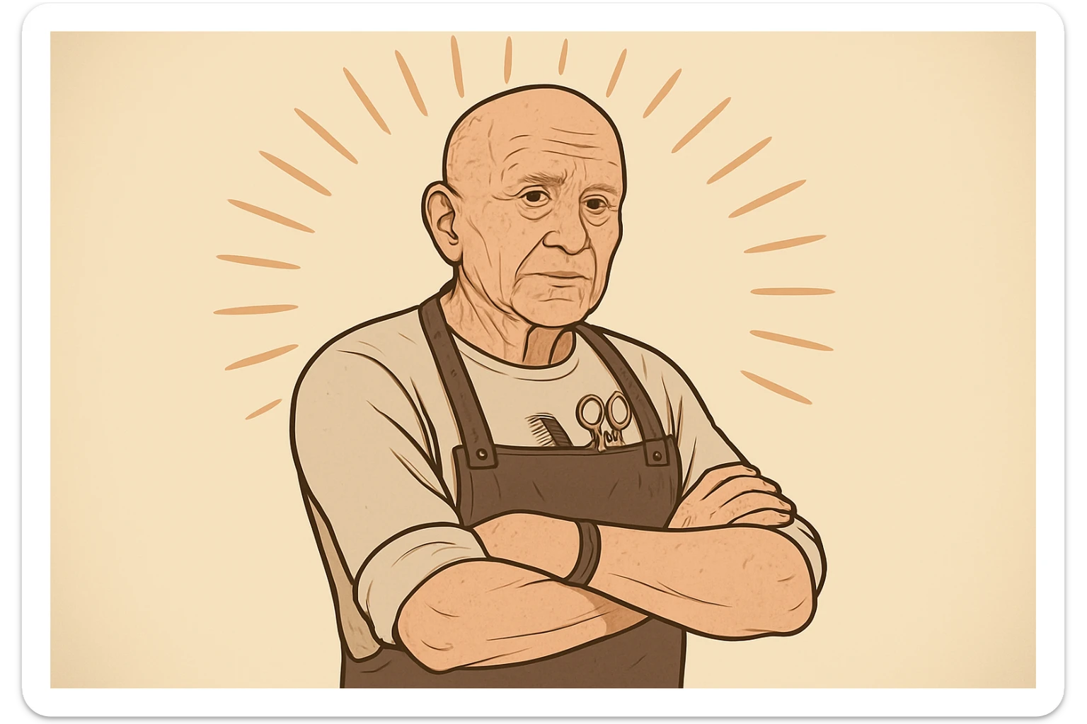 huddi shu odamni qariroq va soch soqolsiz tasvirlab ber sticker