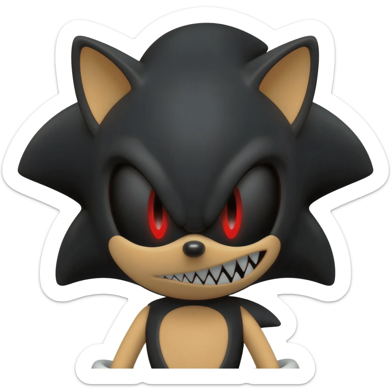 sonic exe, sharp evil teeth, pitch black eyes, red pupils, scary sticker
